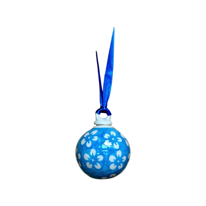 Ornament - Polish Pottery - Light Blue Flowers  Christmas Ornaments - PasParTou
