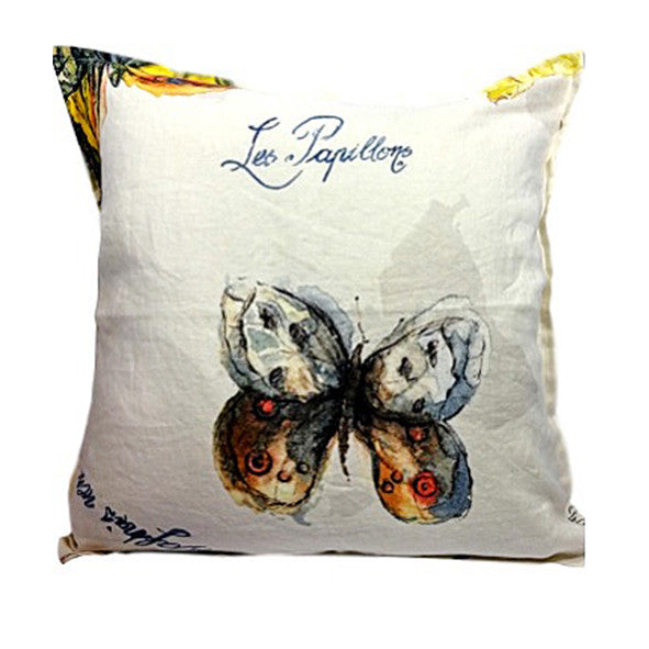 Pillow Off White Soft Washed Linen with Butterfly Print 20 x 20  Pillows - PasParTou