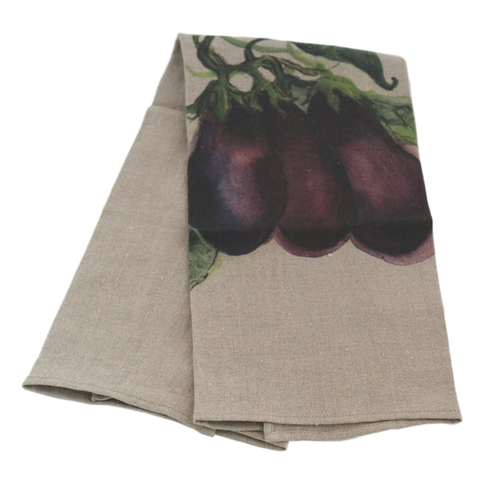 Teatowel Natural Soft Washed Linen with Eggplant Print  Teatowel - PasParTou
