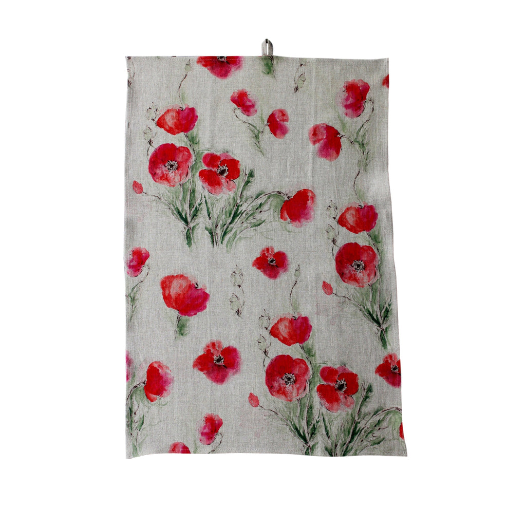 Teatowel Natural Soft Washed Linen with Poppy Print  Teatowel - PasParTou