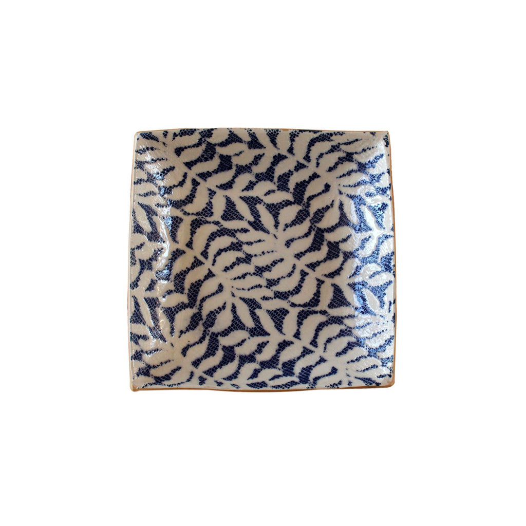 Square Tray S Fern Cobalt  Handmade pottery - PasParTou