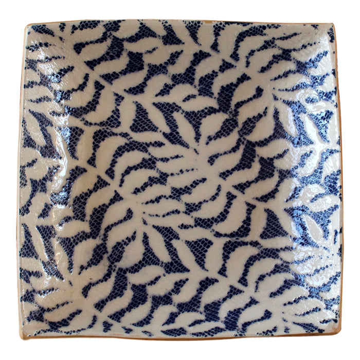 Square Tray S Fern Cobalt  Handmade pottery - PasParTou