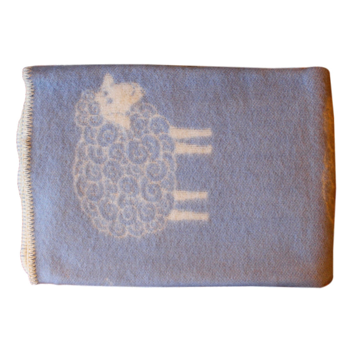 Organic Wool Baby Blanket - Soft Blue with Sheep  baby blanket - PasParTou