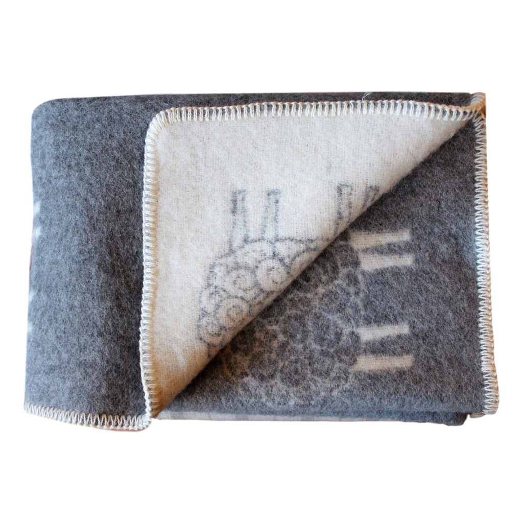 Organic Wool Baby Blanket Soft Gray with Sheep