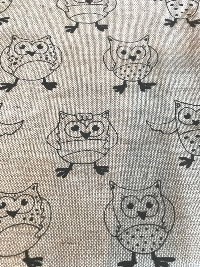 Teatowel Natural Linen/Cotton with Black Owls Pattern  Teatowel - PasParTou
