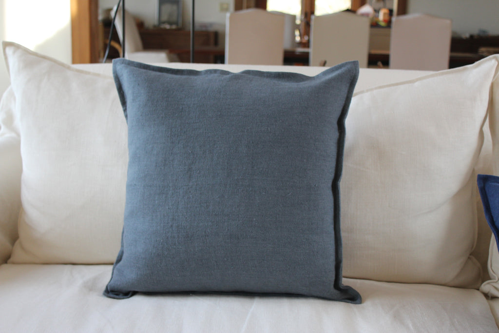 Pillow Soft Washed Linen Dark Blue 20 x 20  Pillows - PasParTou