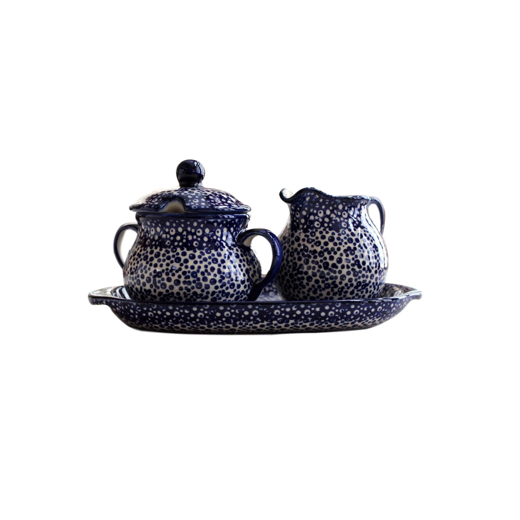 Blue Spatter- Sugar Bowl and Creamer Set  Polish Ceramics - PasParTou