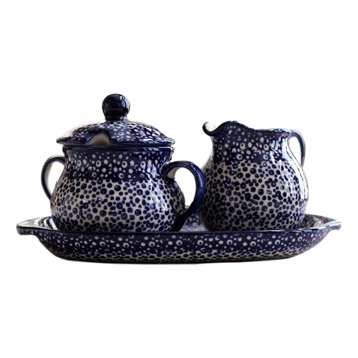 Blue Spatter- Sugar Bowl and Creamer Set  Polish Ceramics - PasParTou