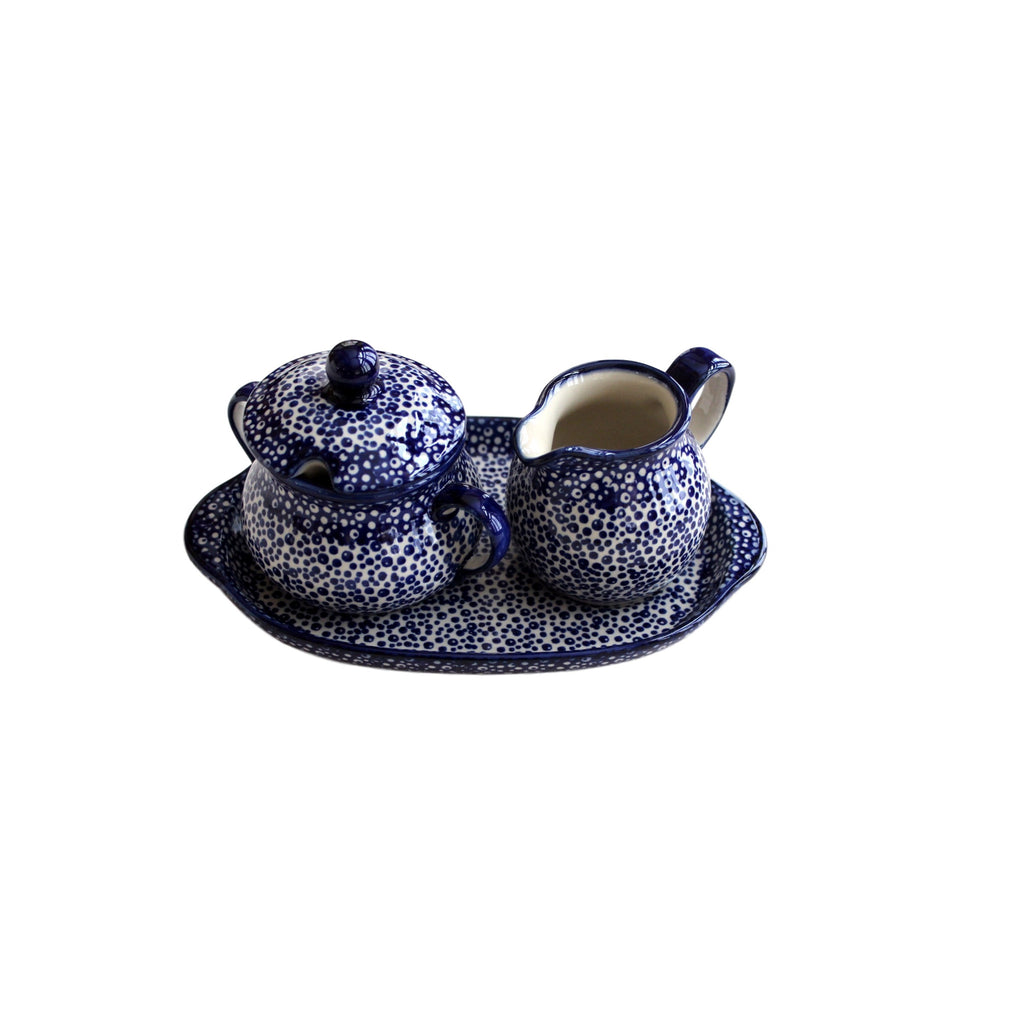 Blue Spatter- Sugar Bowl and Creamer Set  Polish Ceramics - PasParTou