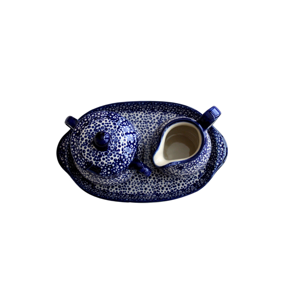 Blue Spatter- Sugar Bowl and Creamer Set  Polish Ceramics - PasParTou