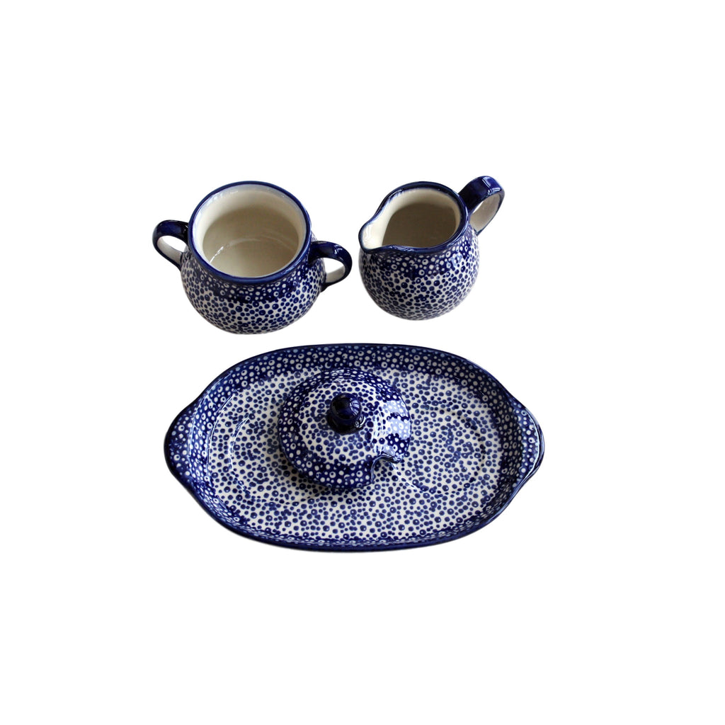 Blue Spatter- Sugar Bowl and Creamer Set  Polish Ceramics - PasParTou