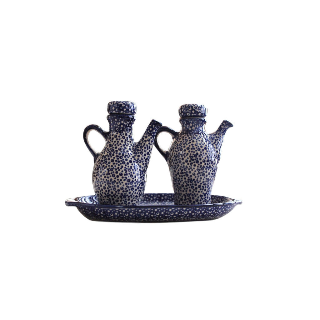 Tiny Blue Bubbles- Oil and Vinegar Set  Polish Ceramics - PasParTou