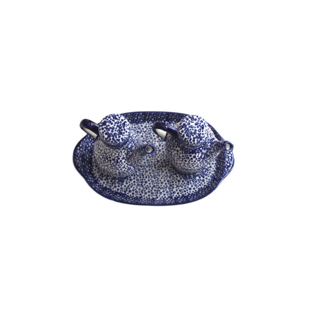 Tiny Blue Bubbles- Oil and Vinegar Set  Polish Ceramics - PasParTou