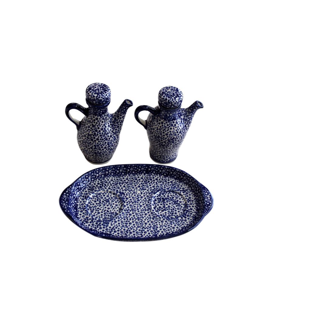 Tiny Blue Bubbles- Oil and Vinegar Set  Polish Ceramics - PasParTou