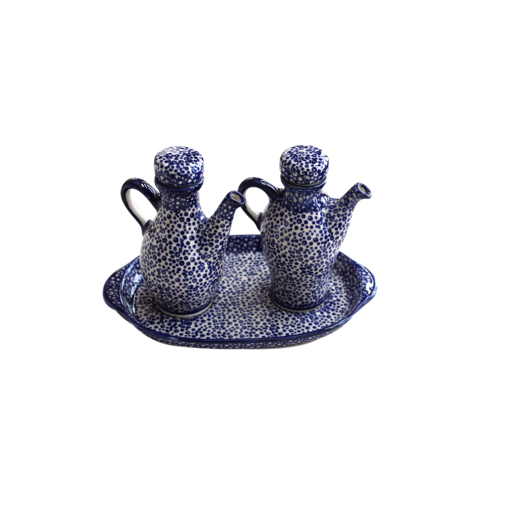 Tiny Blue Bubbles- Oil and Vinegar Set  Polish Ceramics - PasParTou