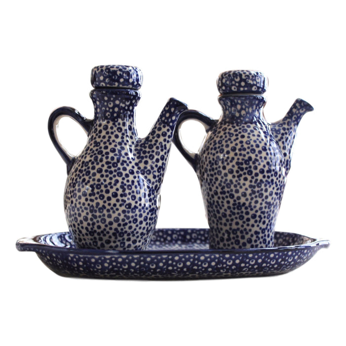 Tiny Blue Bubbles- Oil and Vinegar Set  Polish Ceramics - PasParTou