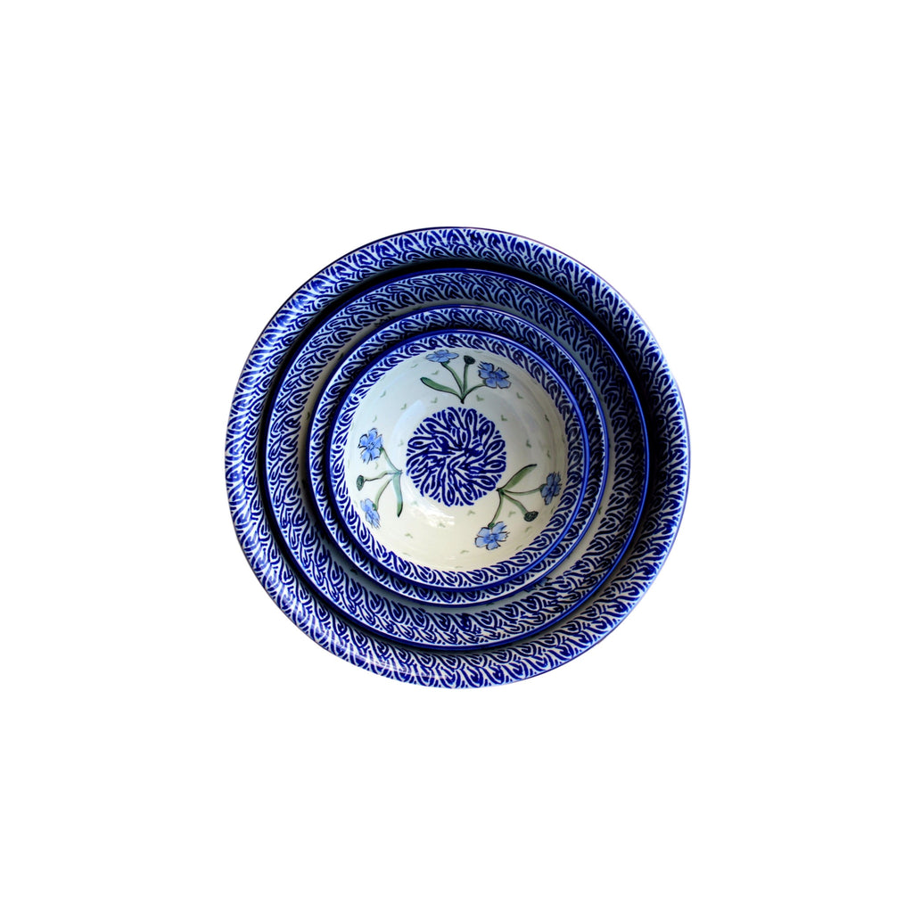 Blue Dahlia - Large Fluted Serving Bowl  Polish Ceramics - PasParTou