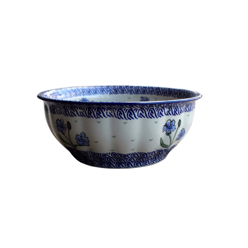 Blue Dahlia - Large Fluted Serving Bowl  Polish Ceramics - PasParTou