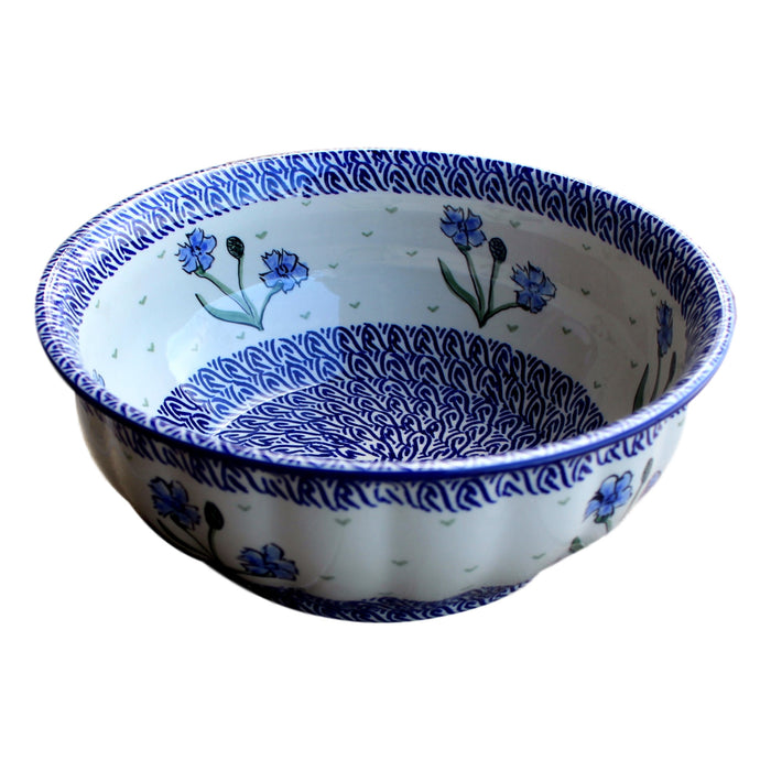 Blue Dahlia - Large Fluted Serving Bowl  Polish Ceramics - PasParTou