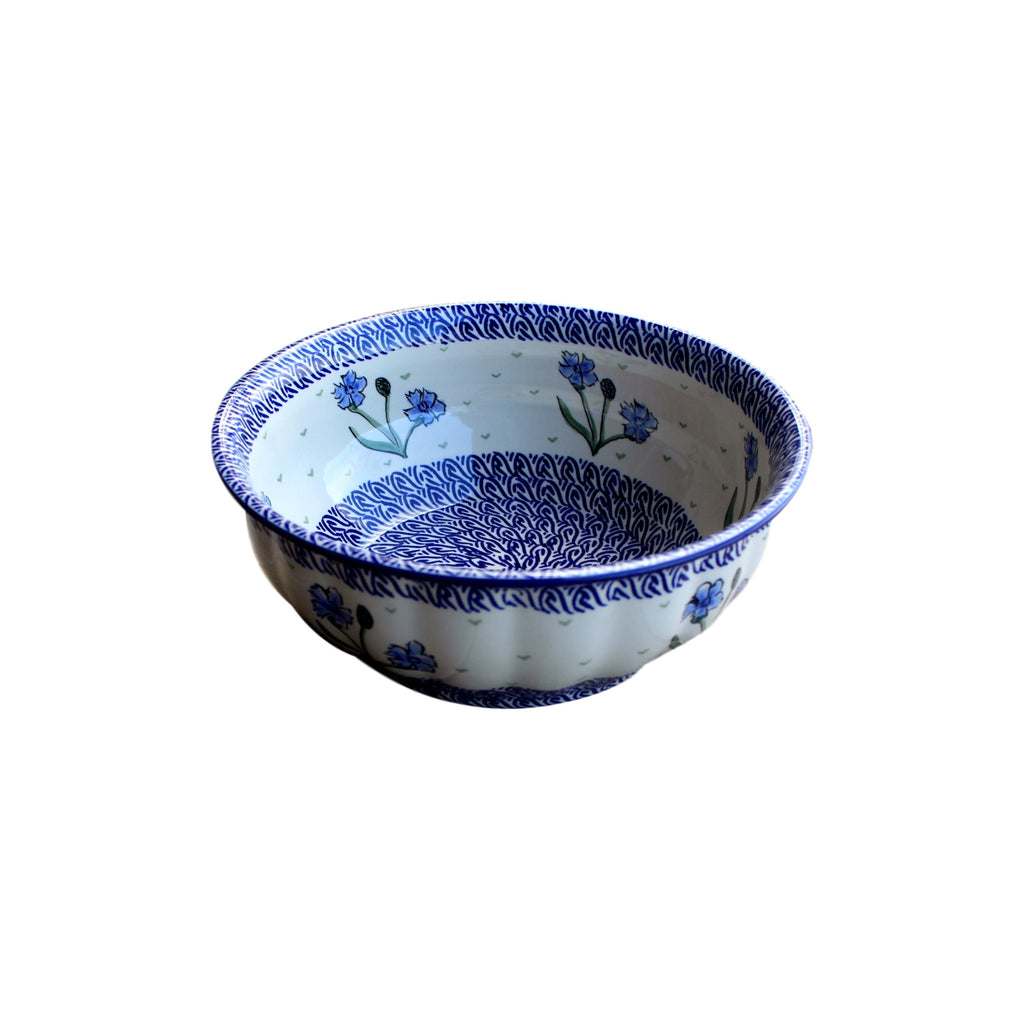 Blue Dahlia - Large Fluted Serving Bowl  Polish Ceramics - PasParTou