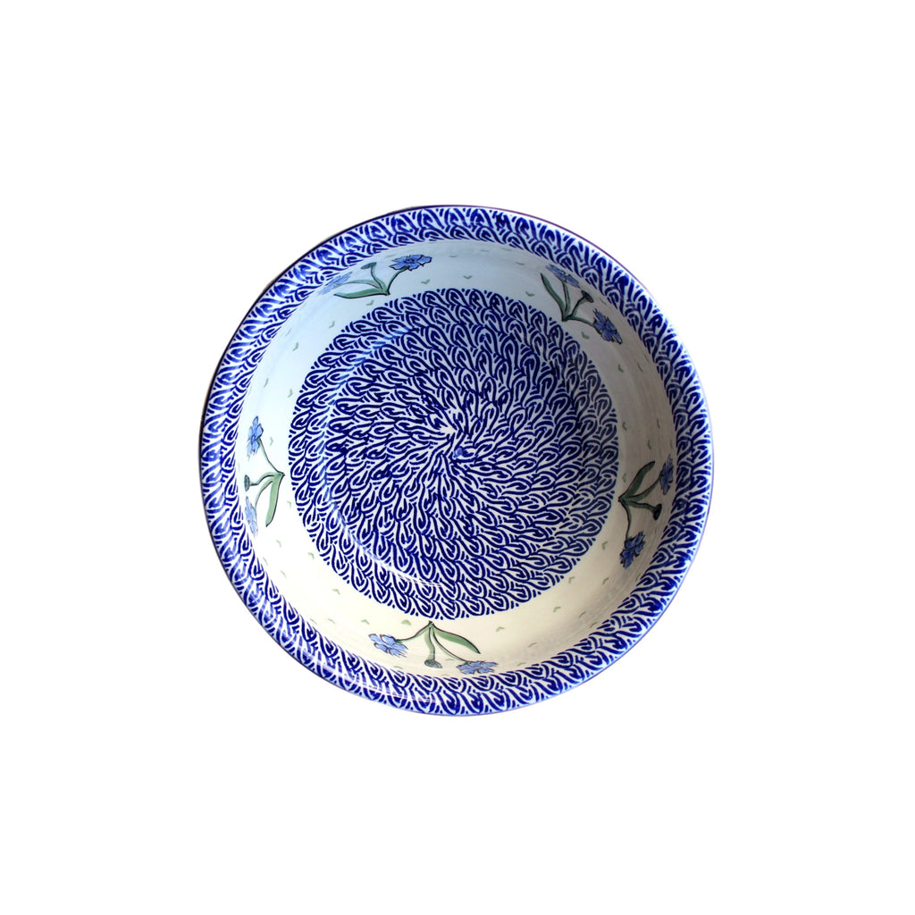 Blue Dahlia - Large Fluted Serving Bowl  Polish Ceramics - PasParTou