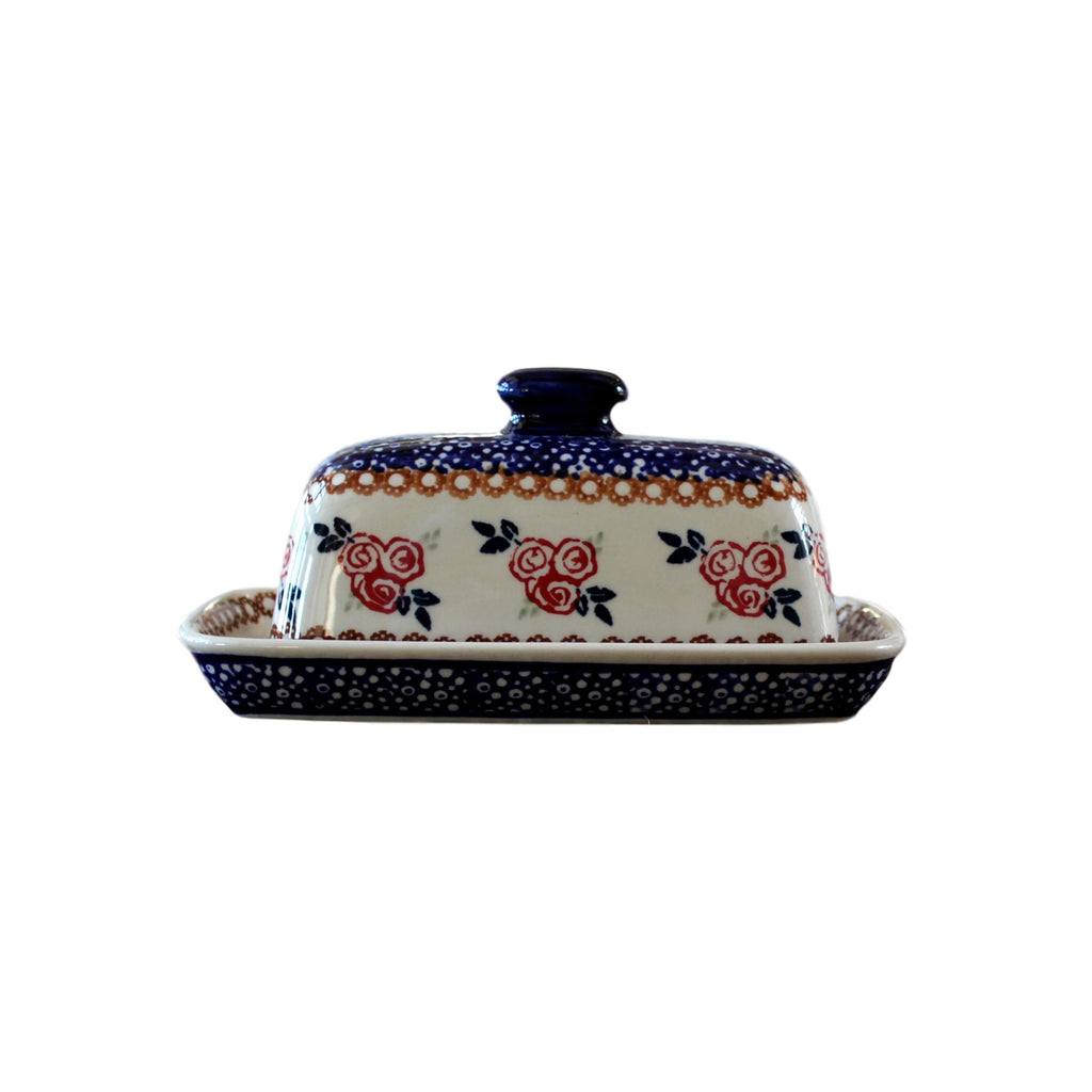 Red Rose - American Butter Dish  Polish Ceramics - PasParTou
