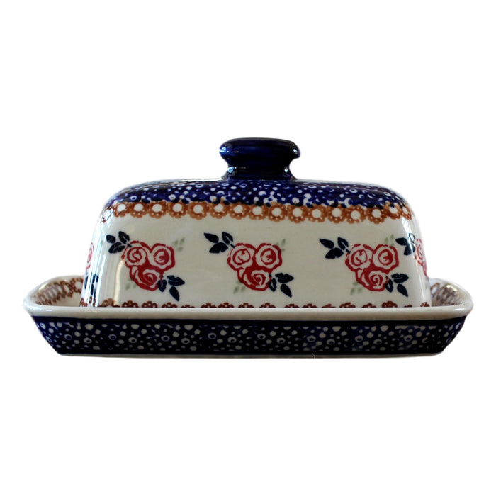 Red Rose - American Butter Dish  Polish Ceramics - PasParTou