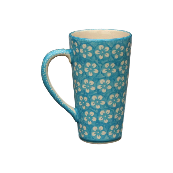 Teal Flowers - Tall Mug  Polish Ceramics - PasParTou