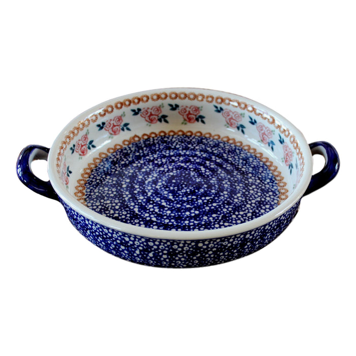 Red Rose - Small Round Baker with Handles  Polish Ceramics - PasParTou