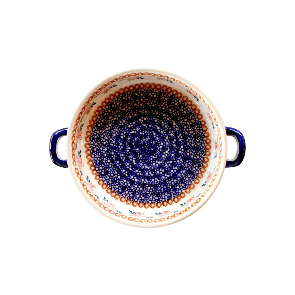 Red Rose - Small Round Baker with Handles  Polish Ceramics - PasParTou