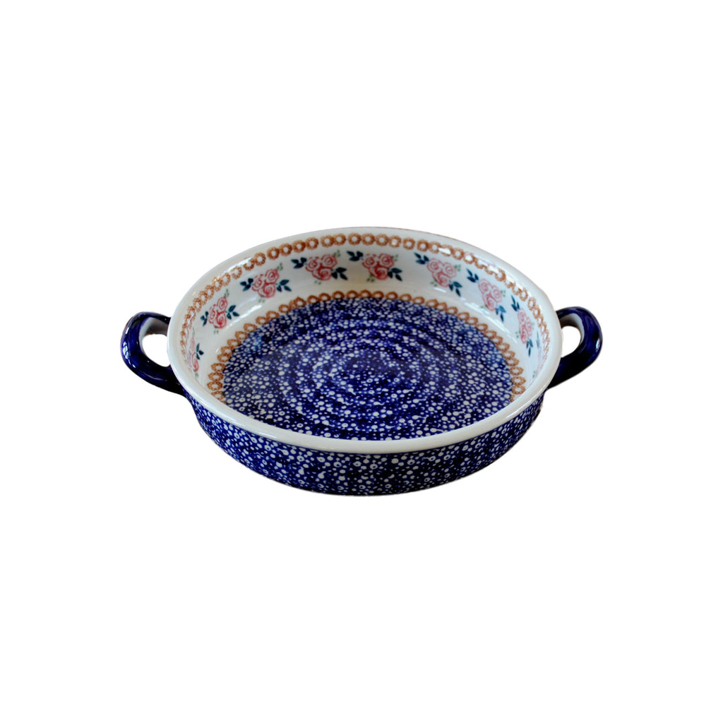 Red Rose - Small Round Baker with Handles  Polish Ceramics - PasParTou