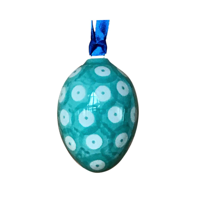 Ornament - Polish Pottery - Egg - Teal Dots in Dots  Christmas Ornaments - PasParTou