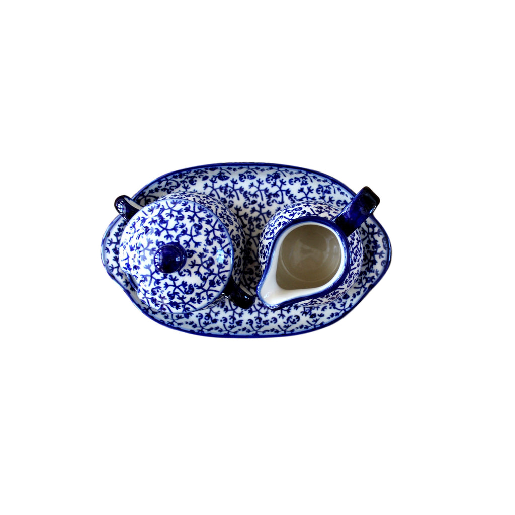 Blue Fern - Sugar Bowl and Creamer  Polish Ceramics - PasParTou