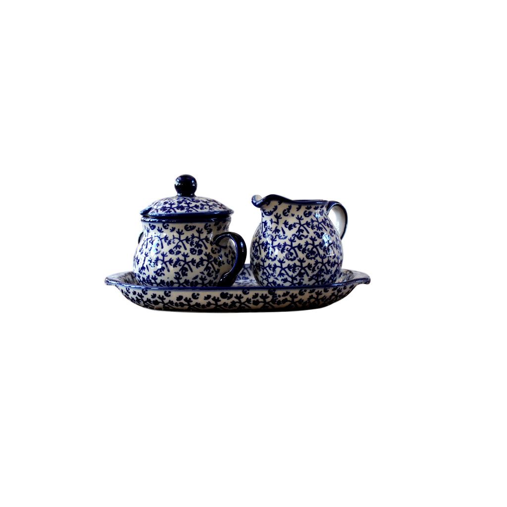 Blue Fern - Sugar Bowl and Creamer  Polish Ceramics - PasParTou