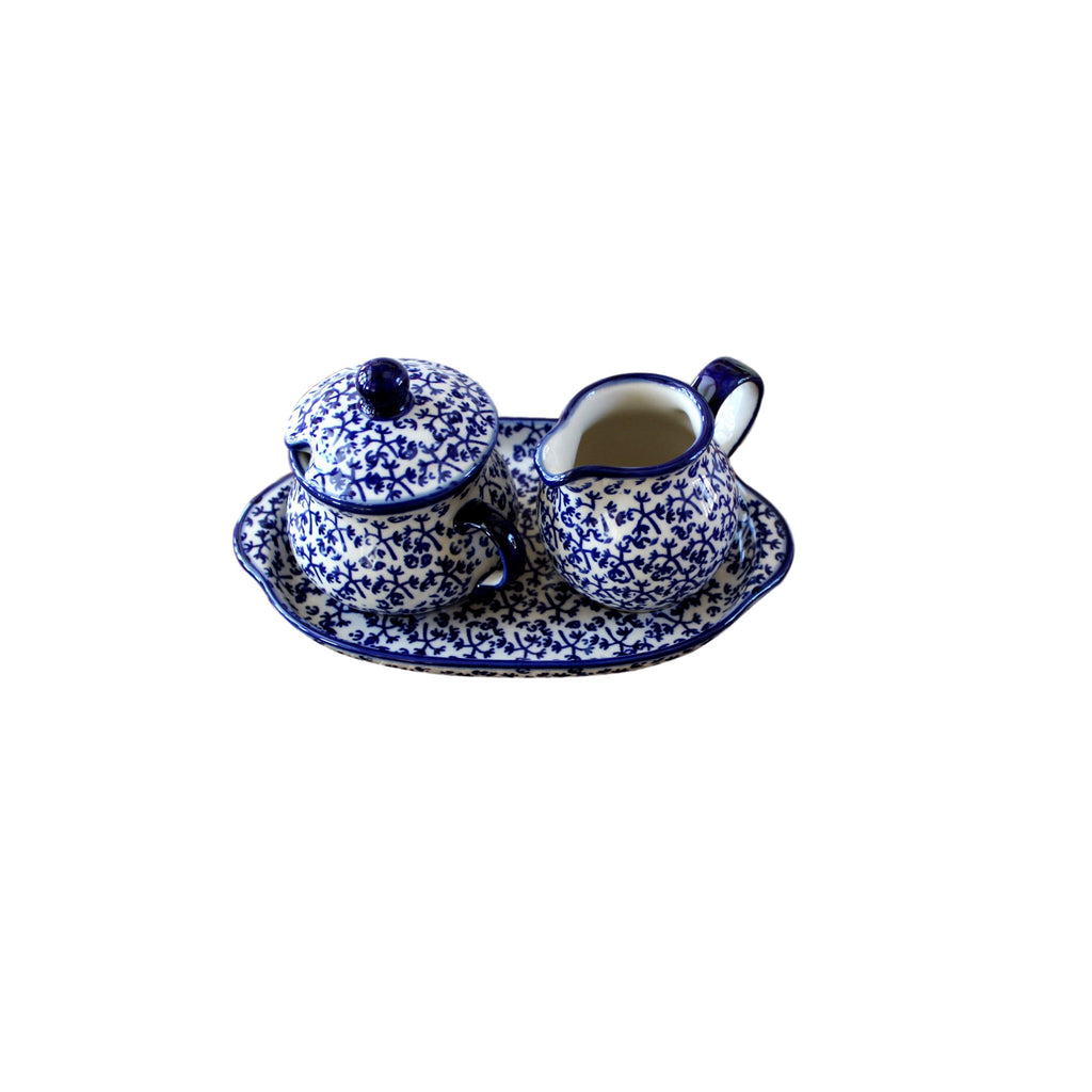 Blue Fern - Sugar Bowl and Creamer  Polish Ceramics - PasParTou
