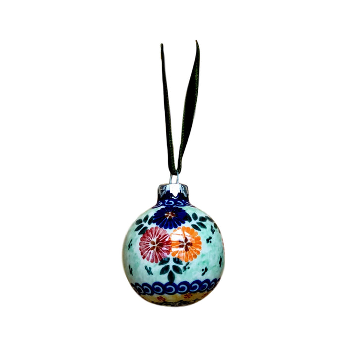 Ornament - Polish Pottery - Blue Red and Orange Flowers  Christmas Ornaments - PasParTou