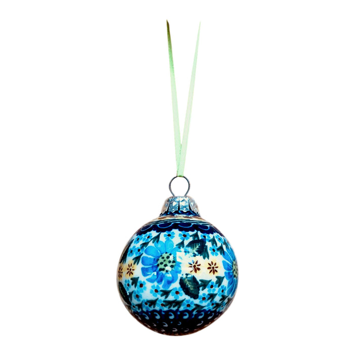 Ornament - Polish Pottery - Light Blue Flowers and Stars  Christmas Ornaments - PasParTou