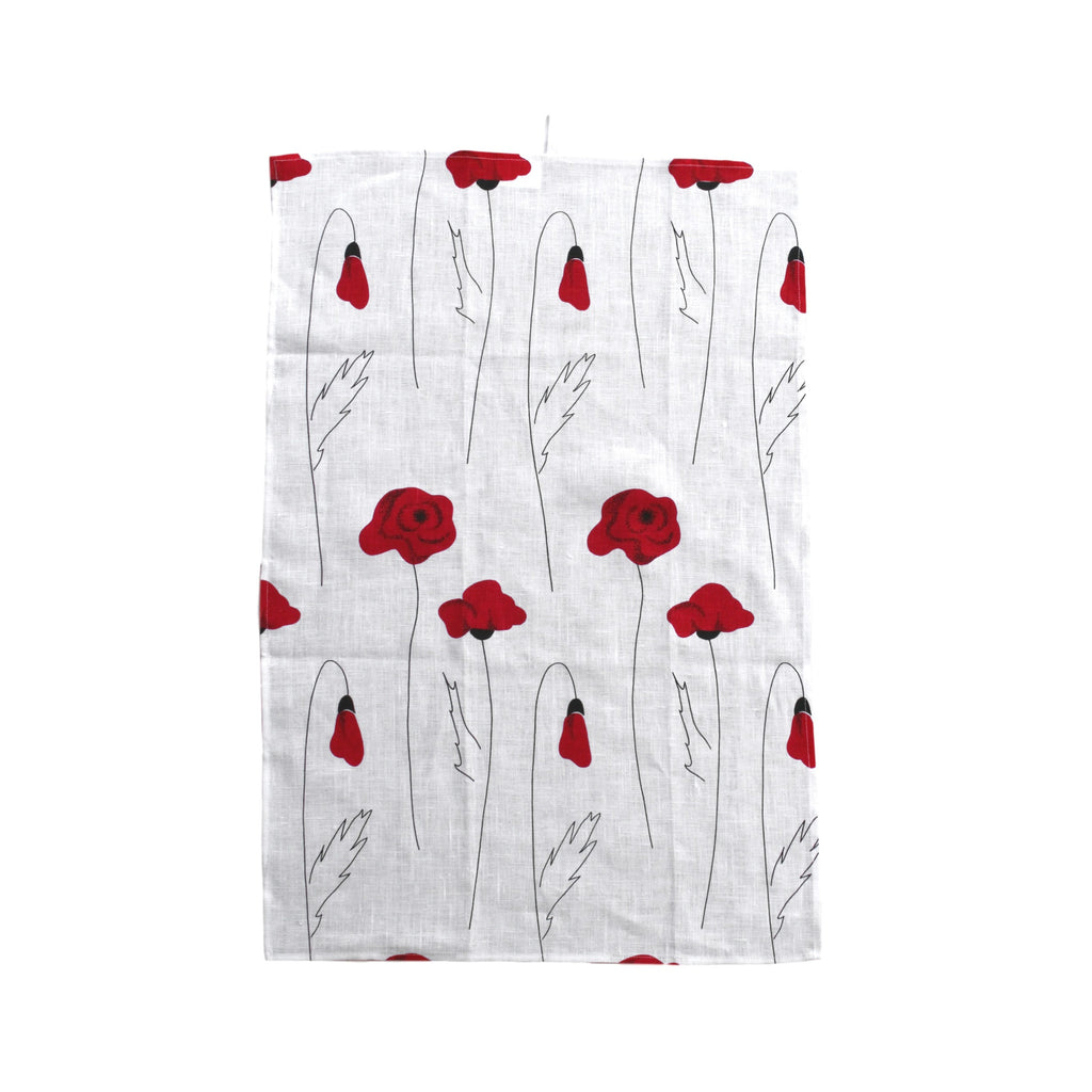 Teatowel White Linen with Poppies  Teatowel - PasParTou