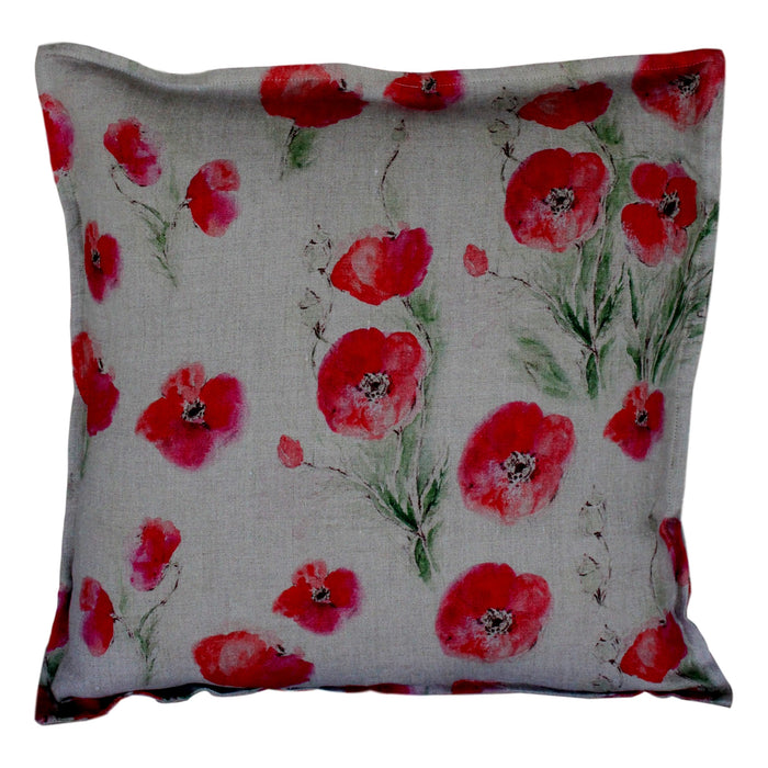 Pillow Natural Soft Washed Linen with Poppy Print 20 x 20