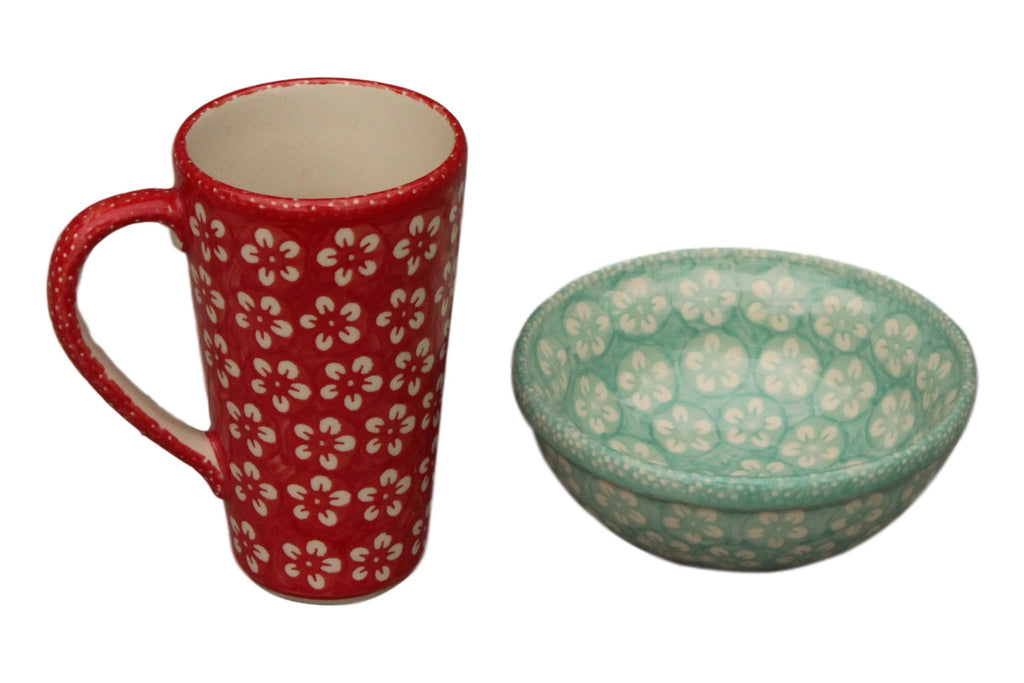 Red Flowers - Tall Mug  Polish Ceramics - PasParTou