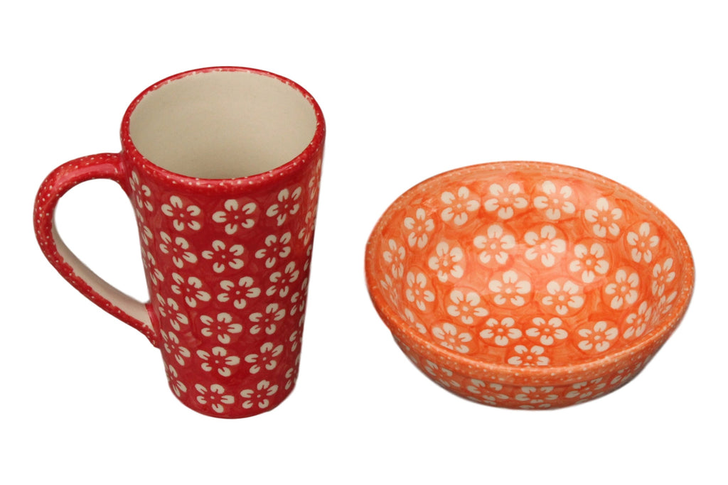 Red Flowers - Tall Mug  Polish Ceramics - PasParTou