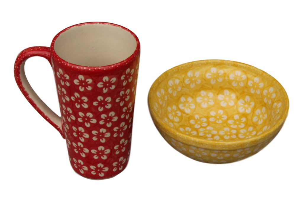 Red Flowers - Tall Mug  Polish Ceramics - PasParTou