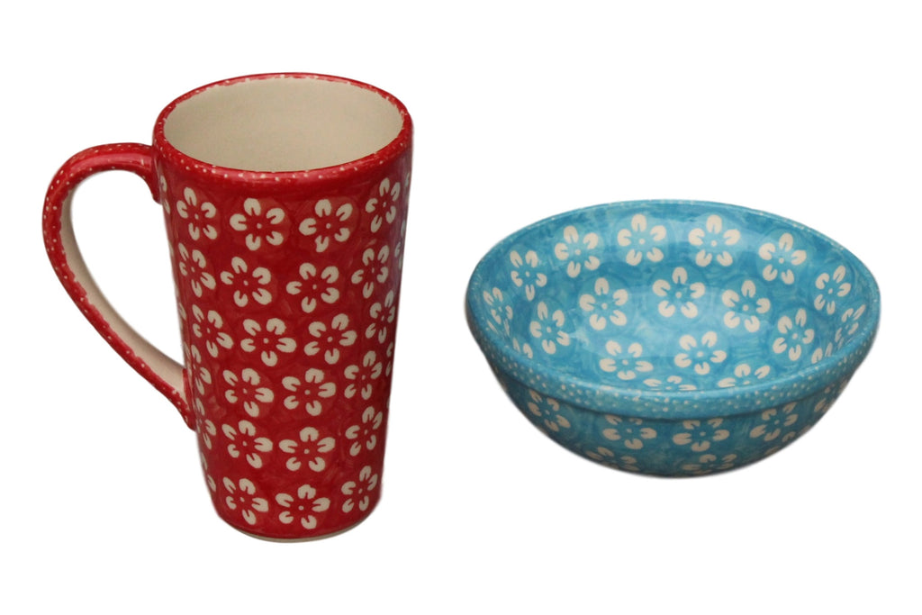 Red Flowers - Tall Mug  Polish Ceramics - PasParTou