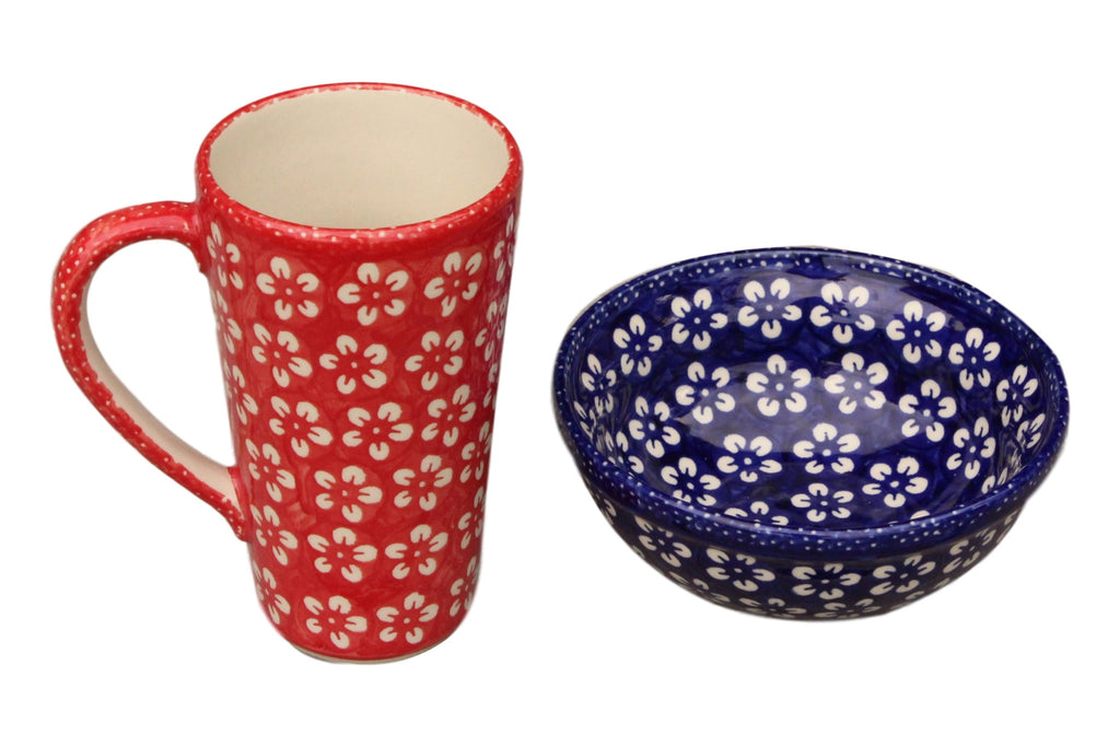 Red Flowers - Tall Mug  Polish Ceramics - PasParTou