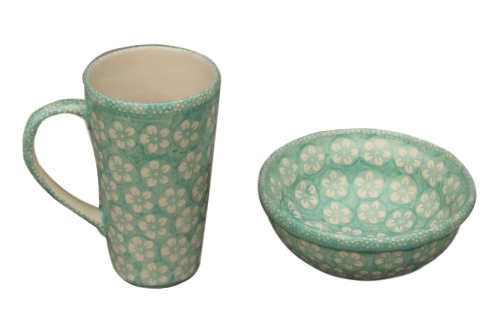 Mint Flowers - Dessert Bowl  Polish Ceramics - PasParTou