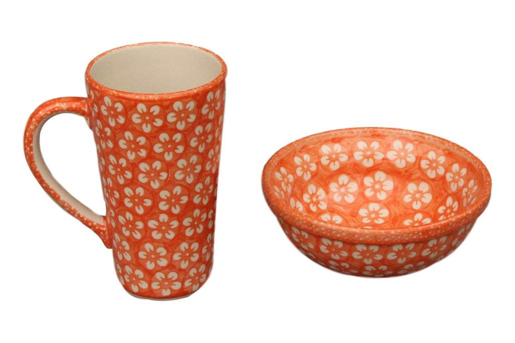 Tangerine Flowers - Tall Mug  Polish Ceramics - PasParTou