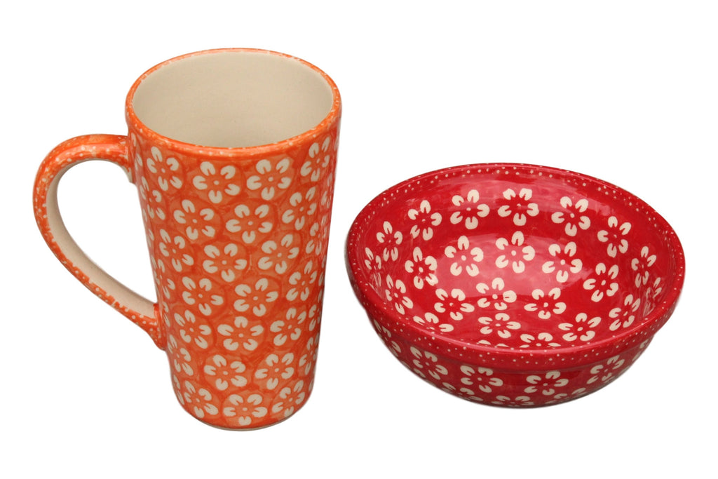 Tangerine Flowers - Tall Mug  Polish Ceramics - PasParTou
