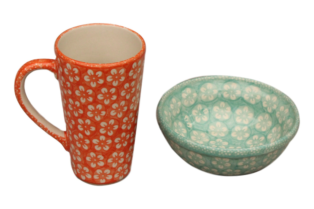 Tangerine Flowers - Tall Mug  Polish Ceramics - PasParTou