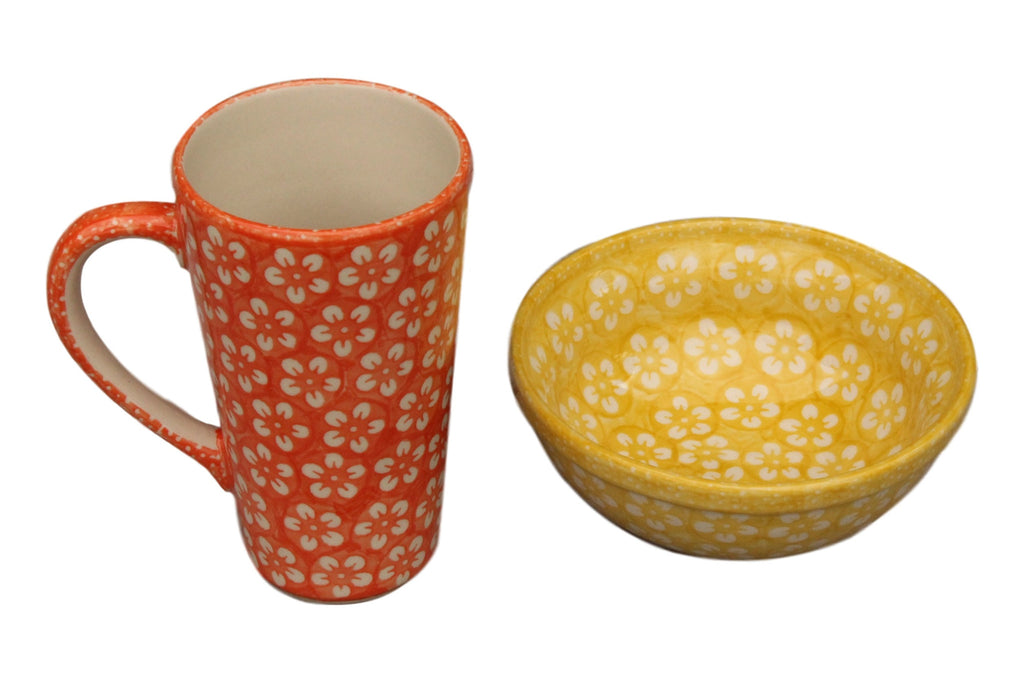 Tangerine Flowers - Tall Mug  Polish Ceramics - PasParTou