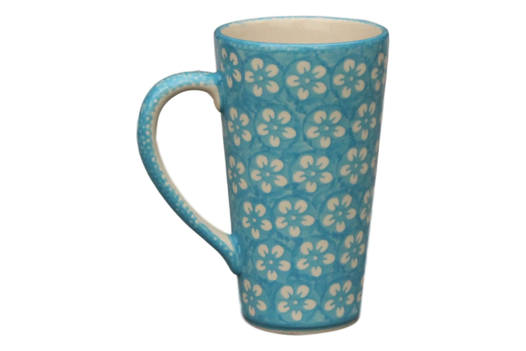 Teal Flowers - Tall Mug  Polish Ceramics - PasParTou